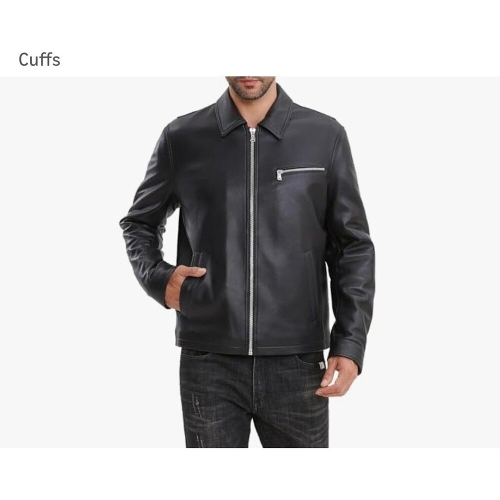 SILVER FASHIONS Leather Jacket Men Size XL Black Full Zip Front Casual...